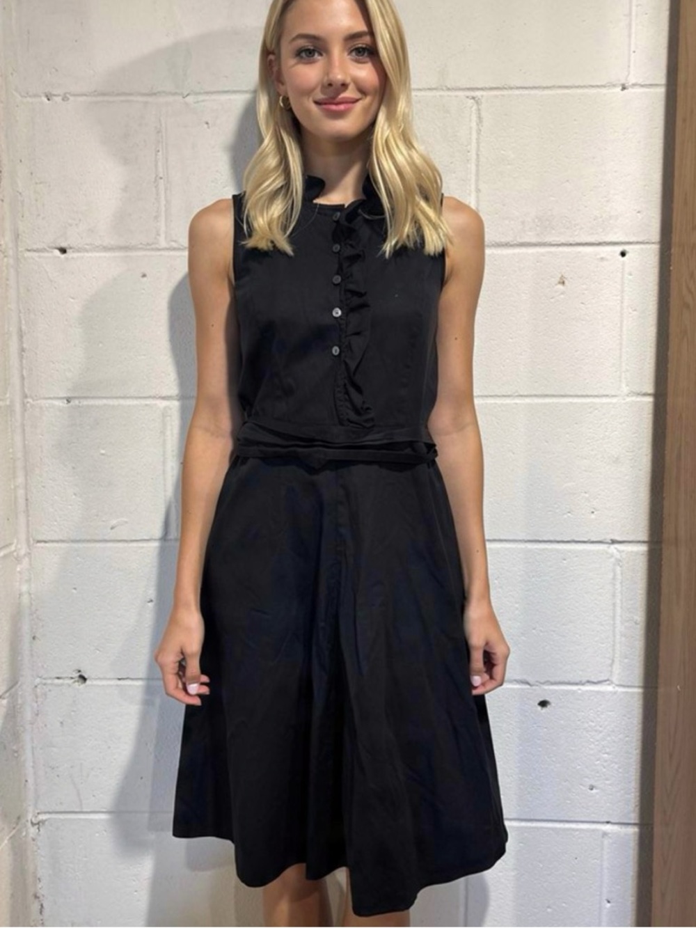 Ann Taylor Factory Midi Black Dress Ruffle trim size 0